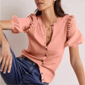BOGO! Boden Frill Shoulder Cotton Cardigan Puff Sleeve Coral Size 4